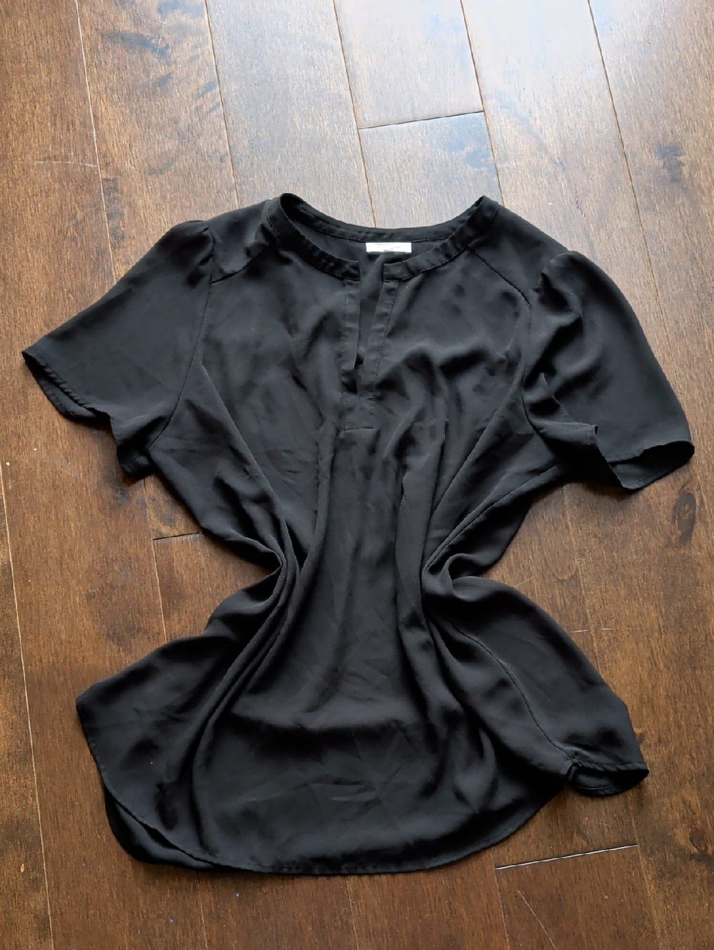 Pleione Black Short Sleeve Notch-Neck‎ Blouse